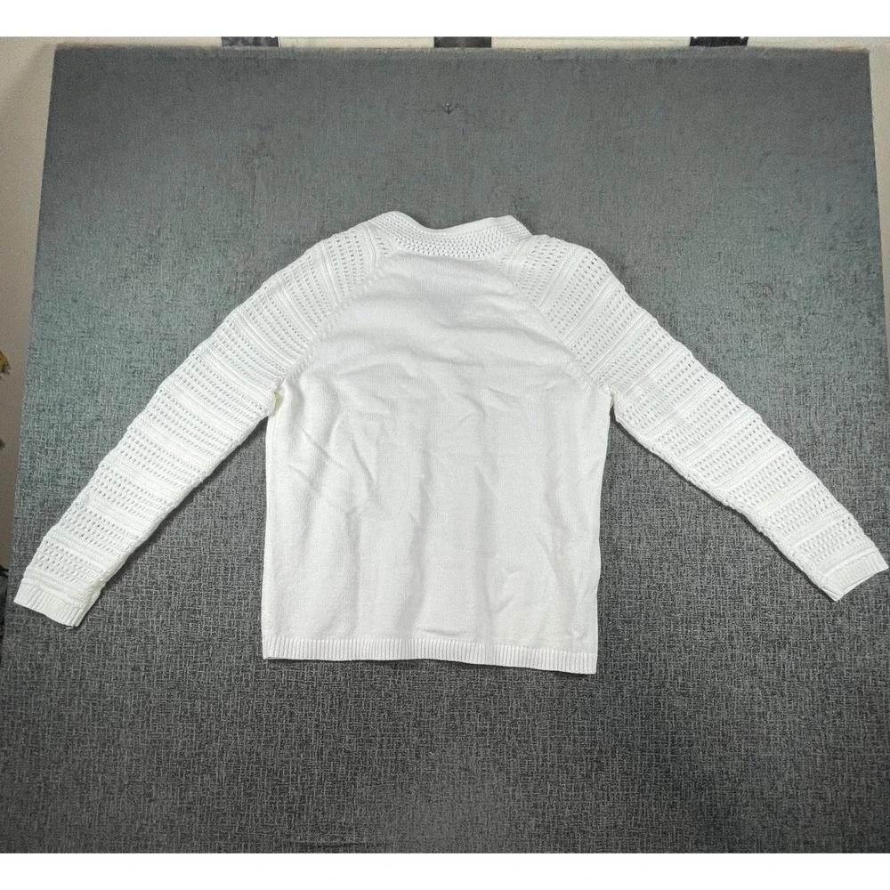 Talbots Petite White Pointelle Raglan Sleeve V-Neck Knit Sweater LP